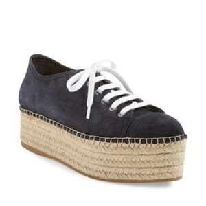 Miu Miu Blue Suede Lace Up Espadrille Platform Creeper Sneakers